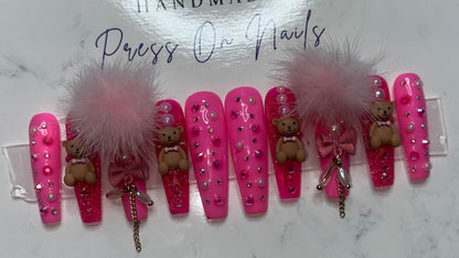 Pink Teddy XXXL Coffin – Medium Press-On Nails | Bold & Fierce