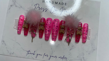 Pink Teddy XXXL Coffin – Medium Press-On Nails | Bold & Fierce