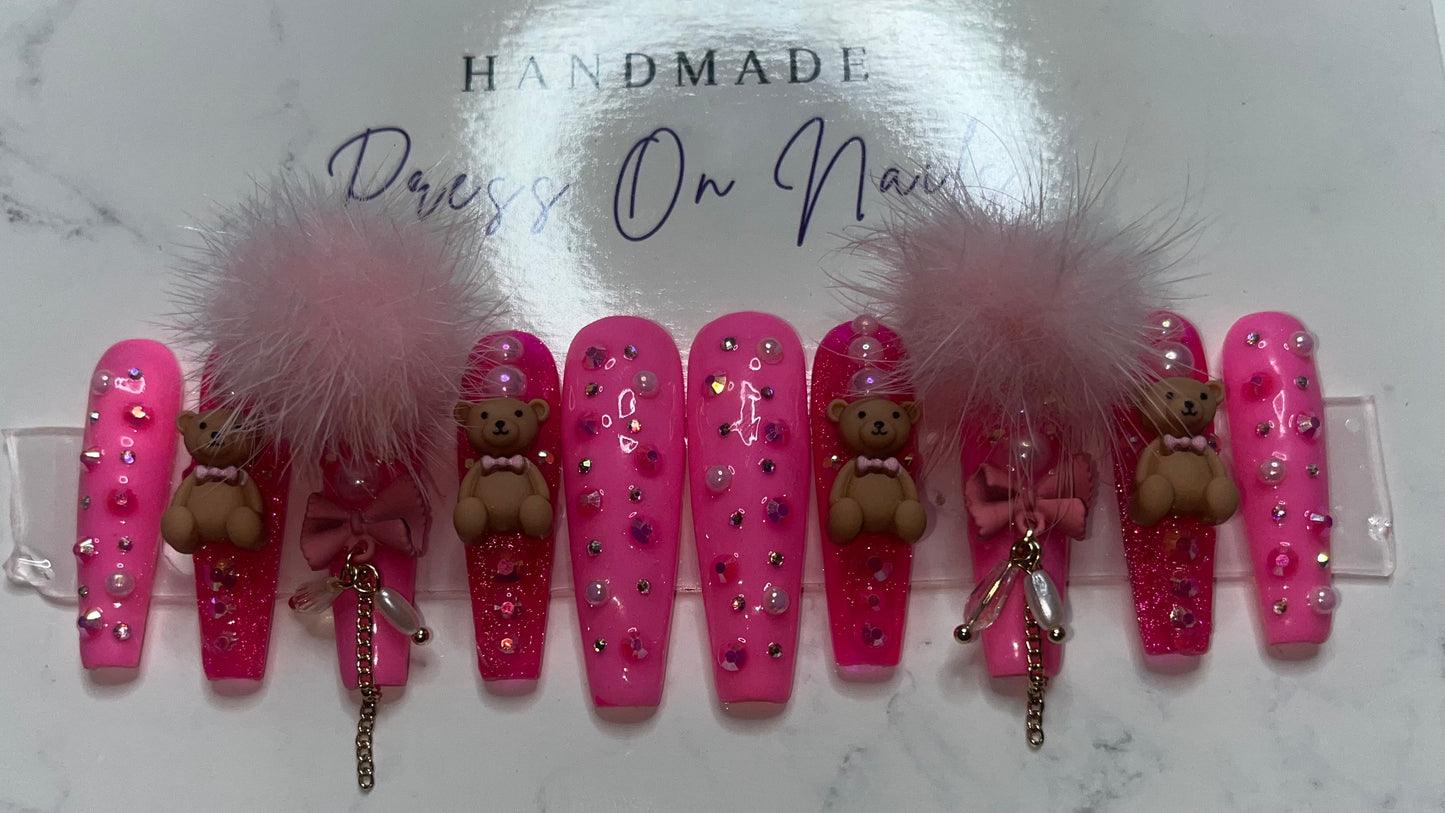 Pink Teddy XXXL Coffin – Medium Press-On Nails | Bold & Fierce