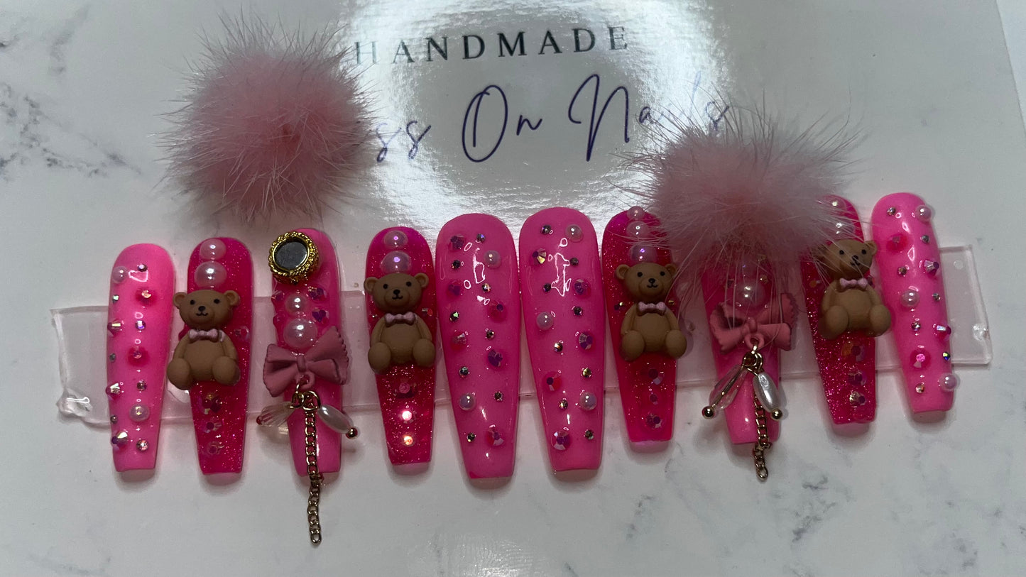 Pink Teddy XXXL Coffin – Medium Press-On Nails | Bold & Fierce