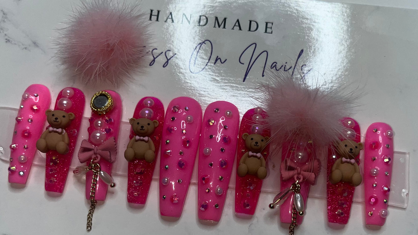 Pink Teddy XXXL Coffin – Medium Press-On Nails | Bold & Fierce