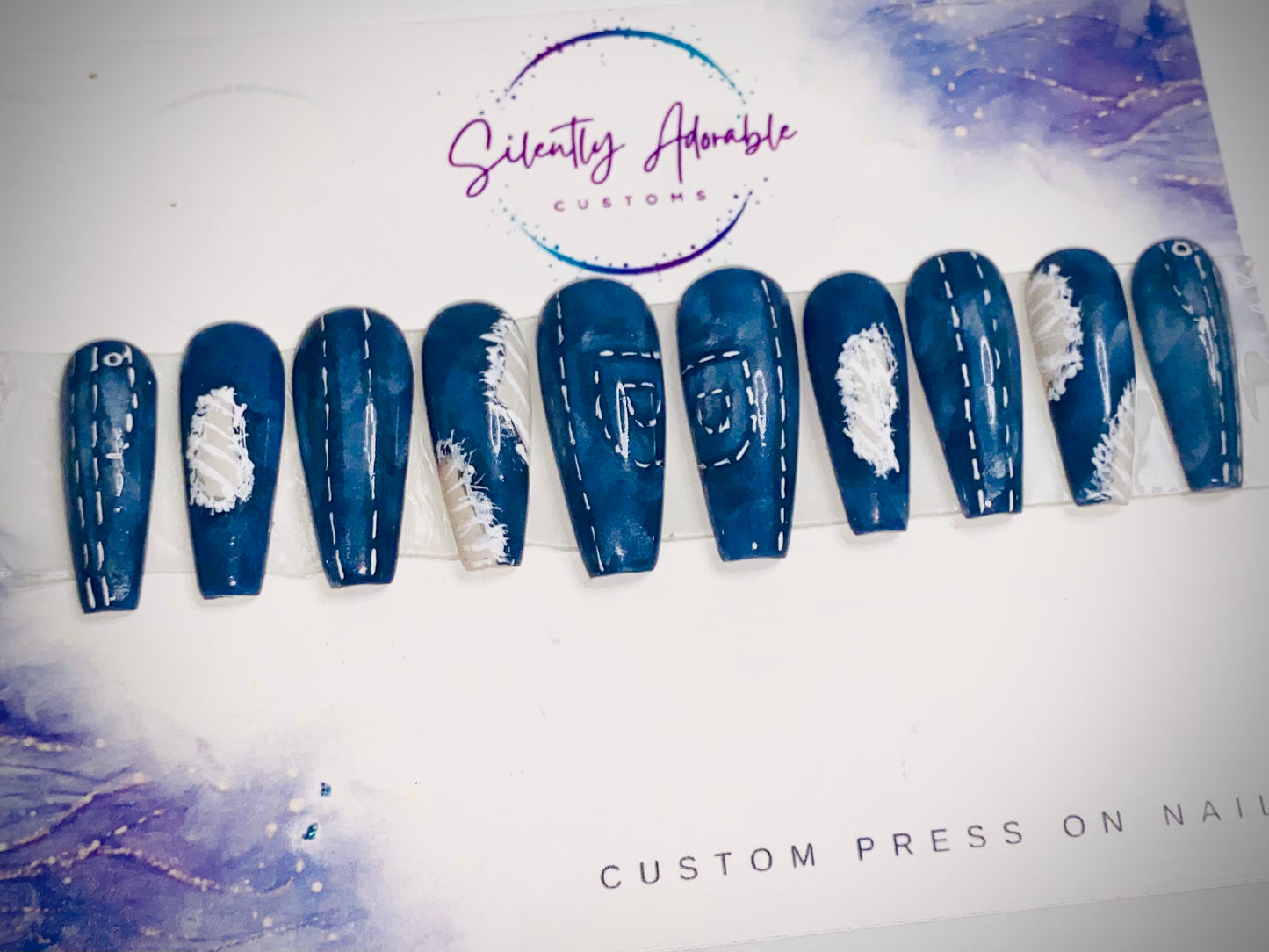 Denim Days No.1 – Medium Long Press-On Nails | Chic & Durable