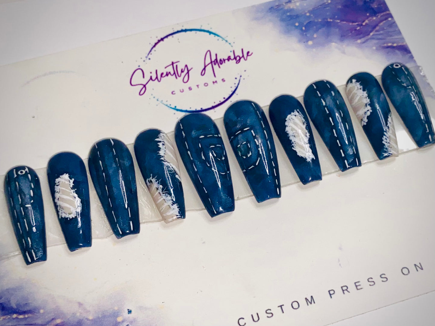 Denim Days No.1 – Medium Long Press-On Nails | Chic & Durable