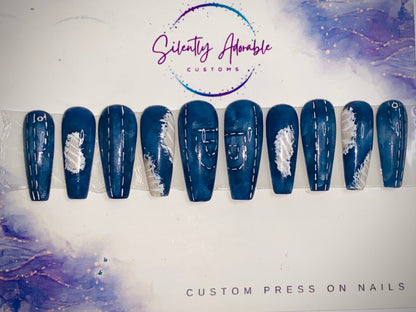 Denim Days No.1 – Medium Long Press-On Nails | Chic & Durable